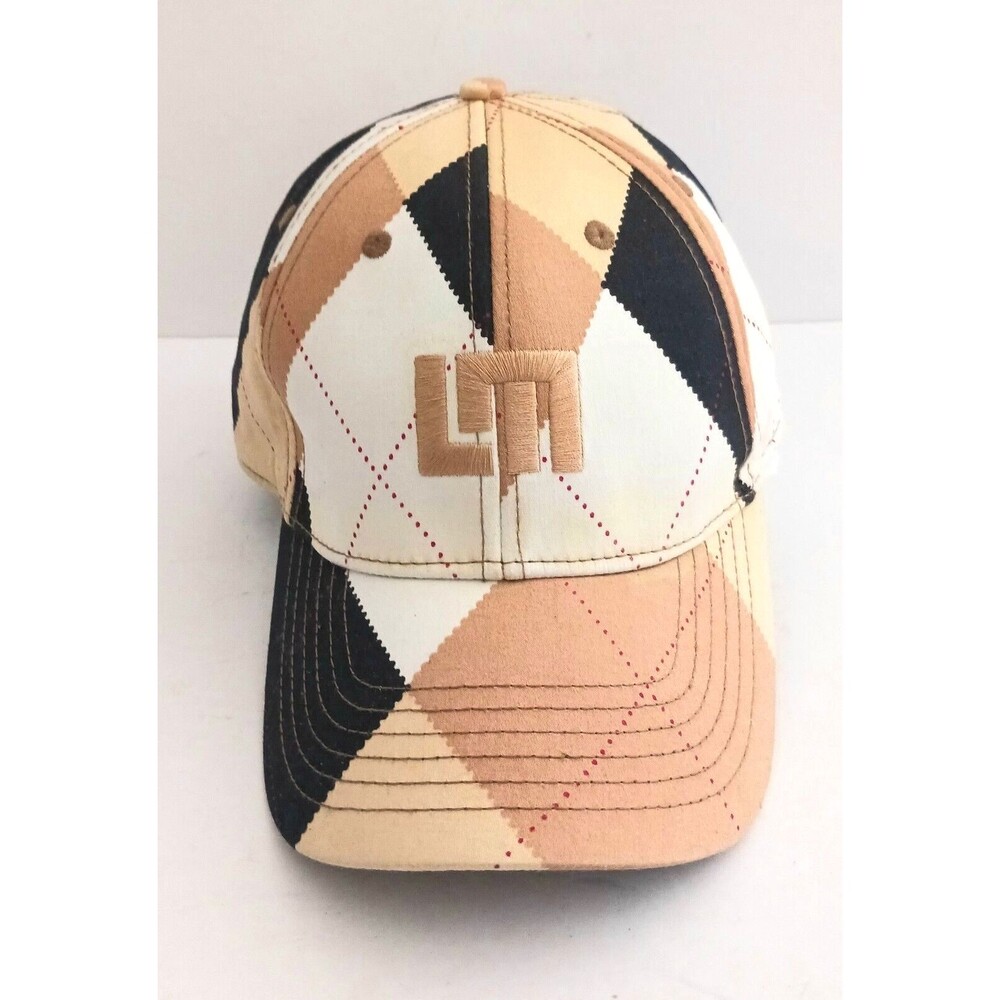 Loudmouth Come To Play Argyle Tan Blk White Plaid Strapback Golf Hat Unisex